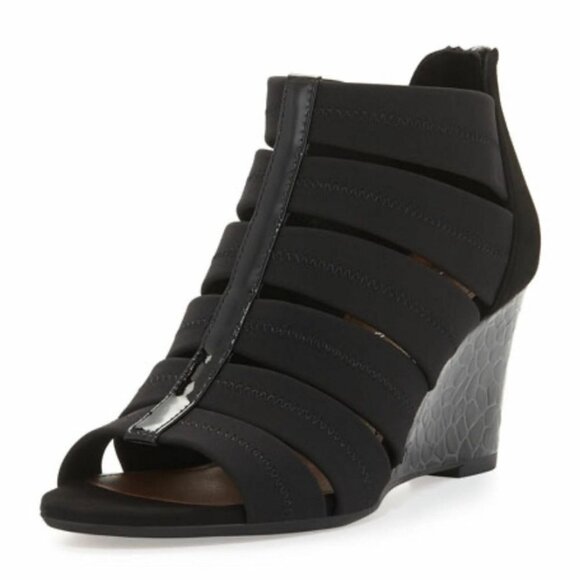 Donald J Pliner • Jada Stretch Wedge Sandal black cage gladiator heel - Picture 1 of 12
